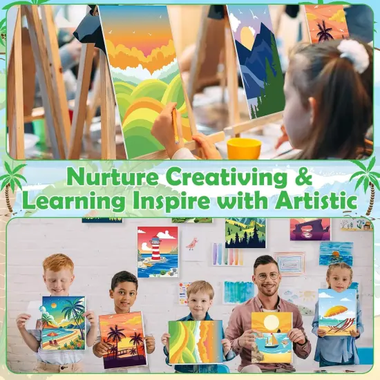 10 Set Pre Printed Canvas Pre Drawn Canvas Painting with Easel Kits {4}