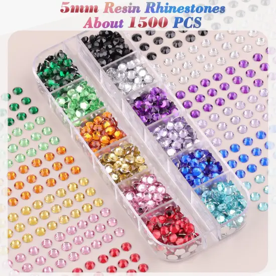 2 Boxes of 4500 PCS Rainbow Flatback Rhinestones with 3PCS B7000 Glue - Multicolor {2}