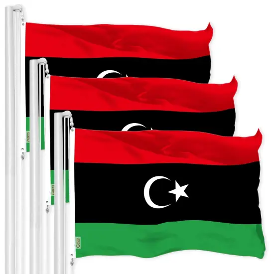 G128 3 Pack: Libya Libyan Flag | 3x5 Ft | LiteWeave Pro Series Printed 150D Polyester | Country Flag, Indoor/Outdoor, Vibrant Colors, Brass Grommets {1}