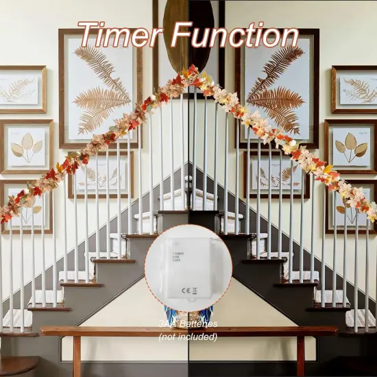 2 Pack Fall Leaves Garland with Lights - 5.6FT {3}