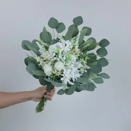 Artificial Greenery Stems Box Set(Pack of 75pcs) with 8 Kinds of Faux Plants and Fake Flowers for DIY Wedding Bouquet Table Centerpieces and Floral Arrangement (White&Green) {2}