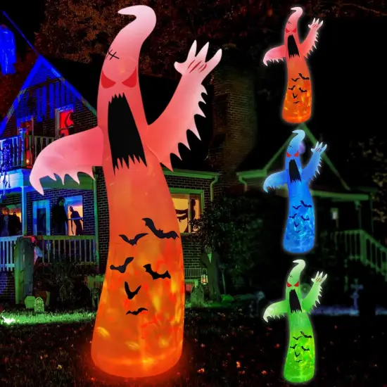 12FT Giant Halloween Inflatables Ghost ,with 3-Color Rotating Flame LEDs {1}