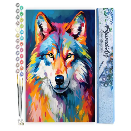 Figured'Art Paint by Numbers for Adults Colorful Abstract Wolf 16"x20" - Craft Art Painting DIY Kit Rolled Canvas Without Frame {1}