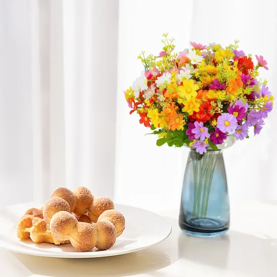 Artificial Cemetery Daisy Flowers with Vase &ndash; Silk Memorial Bouquet for Grave & Headstone Decoration {4}