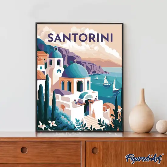 Figured'Art Paint by Numbers for Adults Travel Poster Santorini 16"x20" - Craft Art Painting DIY Kit Rolled Canvas without frame {4}