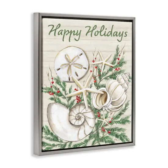 Stupell Industries Holiday Seashells & Holly Floater Framed Canvas Wall Art Design by Paul Brent {3}