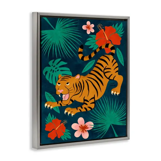 Stupell Industries Crouching Tiger Tropics Floater Framed Canvas Wall Art Design by Carrie Cantwell {3}