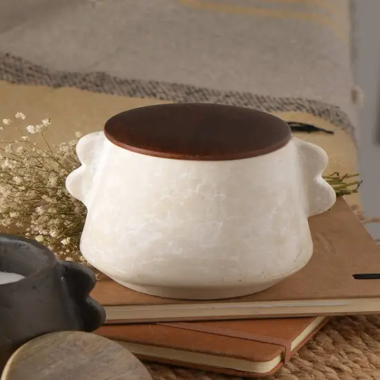 Beige Ecomix Wax Fill Fragrance Jar Candle With Wooden Lid {2}