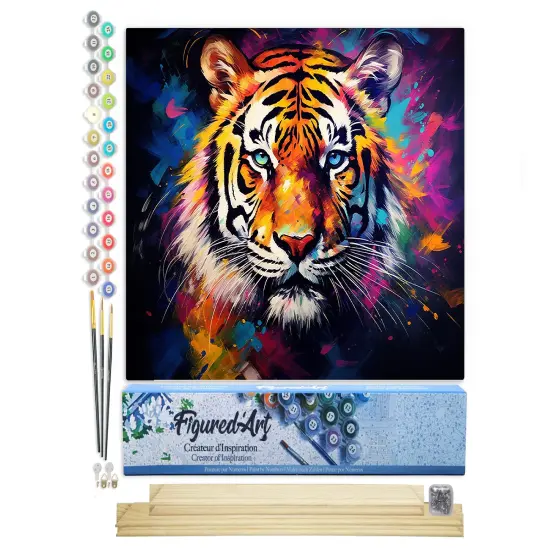 Figured'Art Paint by Number for Adults Colorful Abstract Tiger 16"x20" - Craft Art Painting Rolled Canvas with DIY Wooden Frame {1}