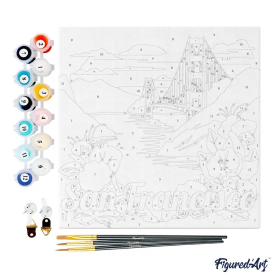 Figured'Art Mini Paint by Numbers Kit for Adults with Frame Travel Poster San Francisco Small format 8"x8" - Craft Art Painting DIY Canvas Already Stretched on a Wooden Frame {4}