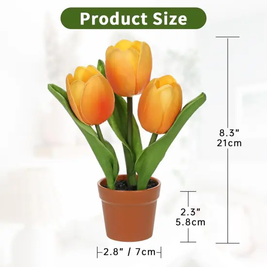Artificial Tulip Arrangement with Terracotta-Like Plastic Pot 8 Inch Small Tulip Centerpieces Fake Potted Flowers for Shelf Table Centerpiece Wedding Home Decor {2}