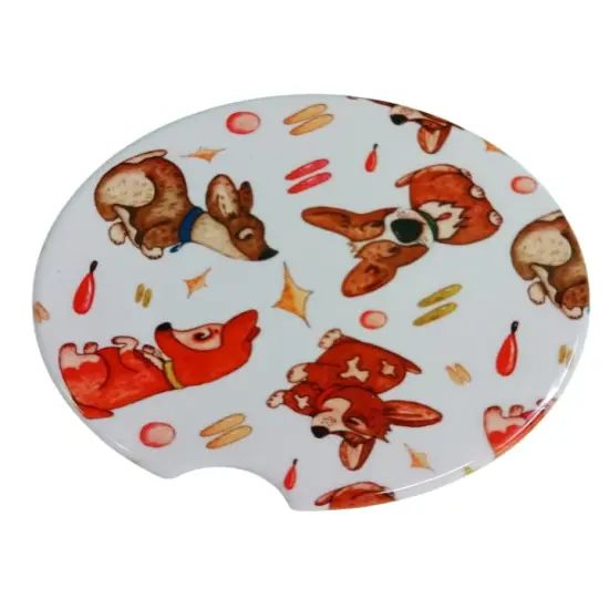 Cartoon Dogs Ceramic Car Coaster Set 2.56" (2 Pack) {1}