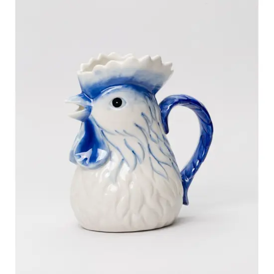 Ceramic Dutch Blue Rooster Pitcher/Vase, Farmhouse Kitchen Decor, Gift for Her, Gift for Mom {3}