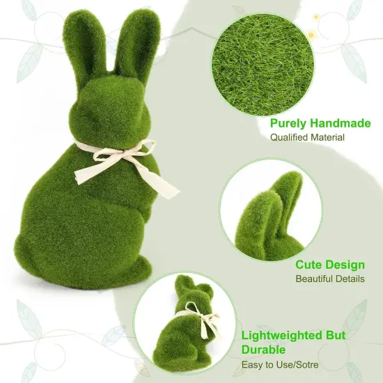 10" & 5" Moss Easter Bunny Decor – Set of 5 Faux Green Rabbits {4}