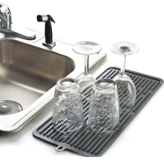 Norpro 18.5" x 8" Silicone Dish Drying Drain Mat - Grey {2}