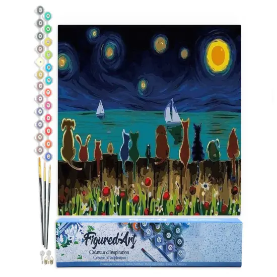 Figured'Art Paint by Numbers for Adults Starry Night with Animals 16"x20" - Craft Art Painting DIY Kit Rolled Canvas without frame {1}
