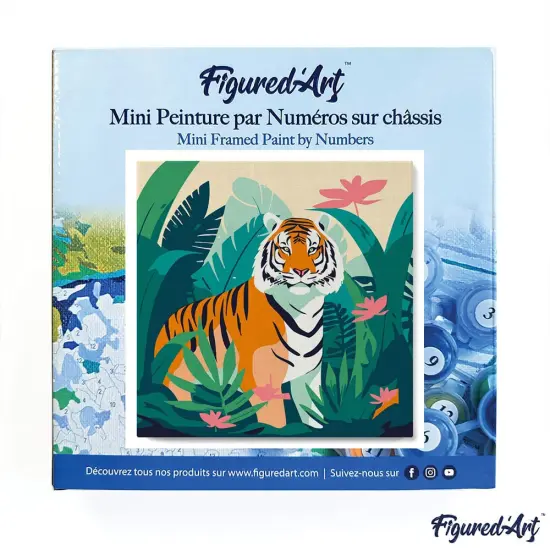Figured'Art Mini Paint by Numbers Kit for Adults with Frame Tropical Bengal Tiger Small format 8"x8" - Craft Art Painting DIY Canvas Already Stretched on a Wooden Frame {3}
