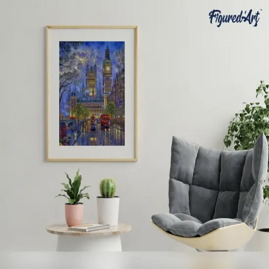 Figured'Art Paint by Numbers for Adults with Frame London in the dusk 16"x20" - Craft Art Painting DIY Kit Canvas Already Stretched on a Wooden Frame {4}