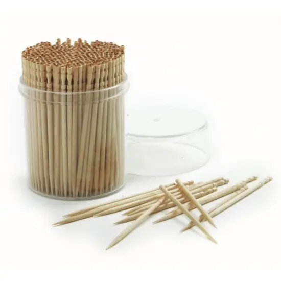 Norpro 2.5" Fancy Ornate Wood Toothpicks Appetizer Skewers with Holder - 450 Pack {1}