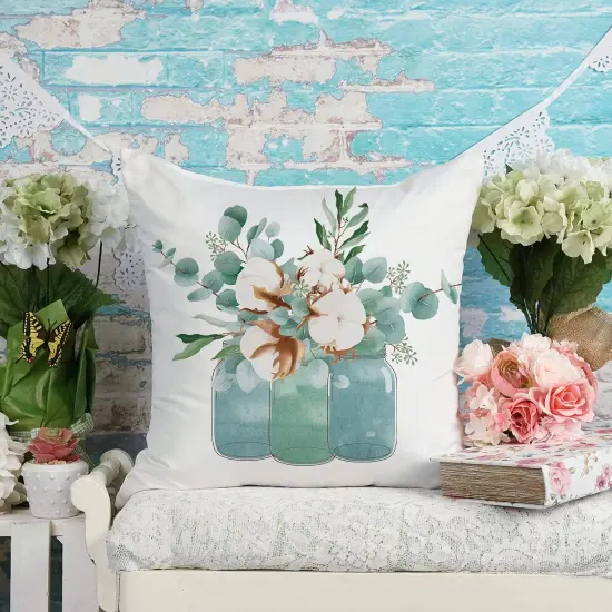 Buffalo Plaid Eucalyptus Leaves Pillow Covers 18x18 Set of 4 Spring Farmhouse Quotes Decorations Truck Vase Bless Our Home Linen Cushion Case Gifts for Home Decor {5}