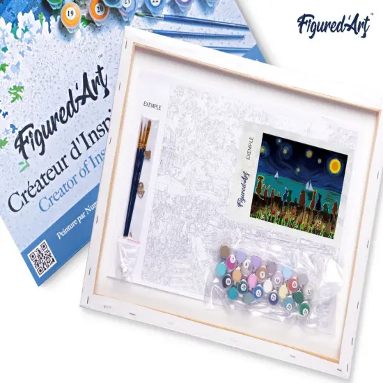 Figured'Art Paint by Numbers for Adults with Frame Starry Night with Animals 16"x20" - Craft Art Painting DIY Kit Canvas Already Stretched on a Wooden Frame {5}