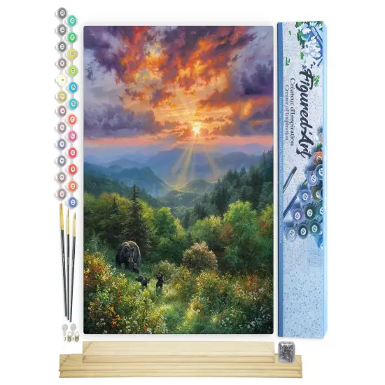 Figured'Art Paint by Numbers for Adults Bear and Sunset 16"x20" - Craft Art Painting Rolled Canvas with DIY wooden frame {1}