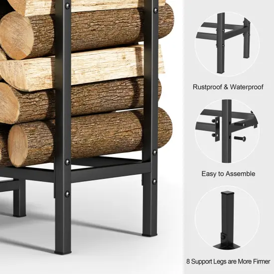 4FT Firewood Log Rack Outdoor Heavy Duty Metal Fire Wood Holder Adjustable {3}