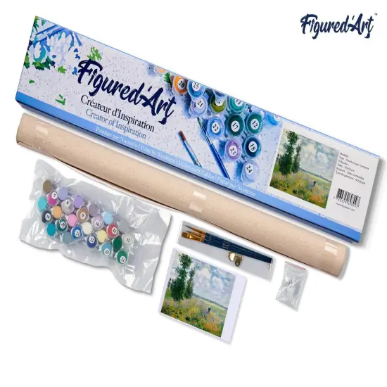 Figured'Art Paint by Numbers for Adults Monet Field of Poppies 16"x20" - Craft Art Painting DIY Kit Rolled Canvas without frame {5}