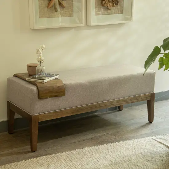 Upholstered Wooden Bench with Wooden Slider - Premium Bench for Home Decor {1}