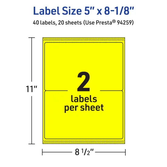 Avery Neon Yellow Paper Labels, 5" x 8-1/8" Rectangle {5}