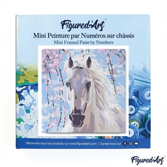 Figured'Art Mini Paint by Numbers Kit for Adults with Frame White Horse And Flowers Small format 8"x8" - Craft Art Painting DIY Canvas Already Stretched on a Wooden Frame {3}