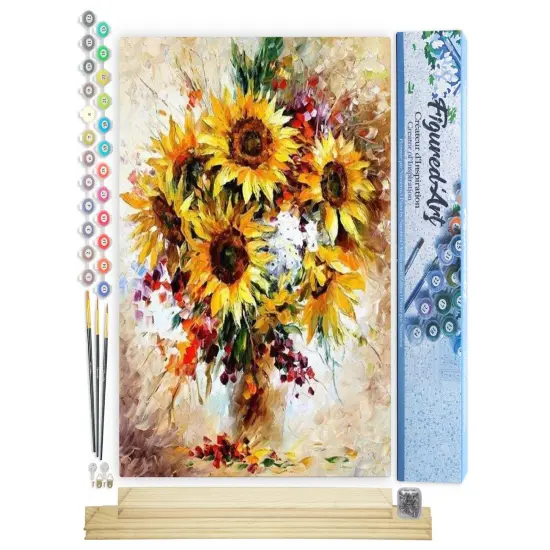Figured'Art Paint by Numbers Kit for Adults Pretty Sunflowers 16"x20" - Craft Art Painting Rolled Canvas with DIY wooden frame {1}