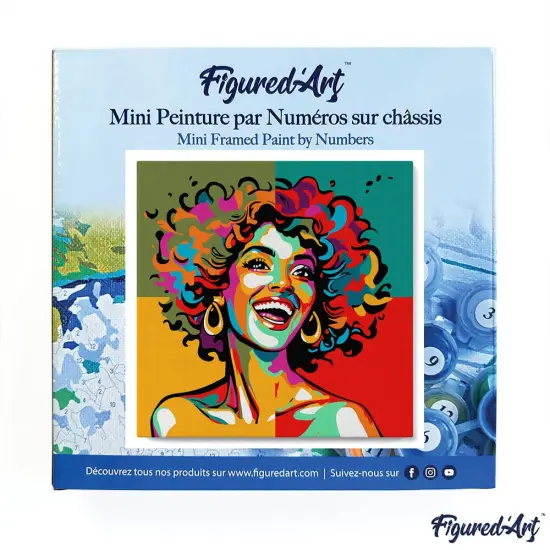 Figured'Art Mini Paint by Numbers Kit for Adults with Frame Vibrant Latina Pop Art Small format 8"x8" - Craft Art Painting DIY Canvas Already Stretched on a Wooden Frame {3}