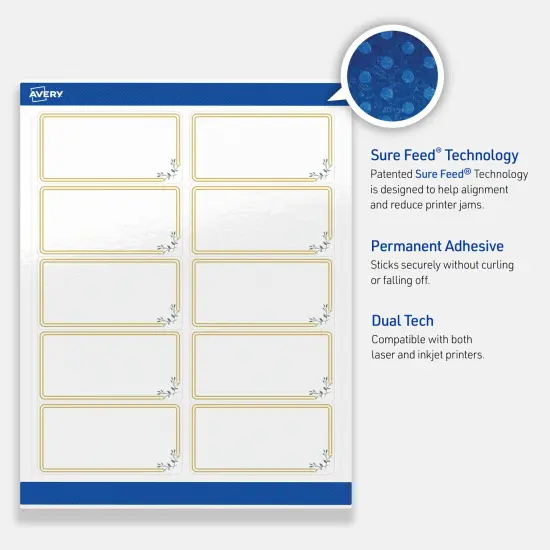 Avery Printable Rectangle Labels, Gold Double Border with Florals, 2" x 4", Glossy White Rectangle Labels, Permanent, Laser/Inkjet, 100ct, Great for Product Labels {3}