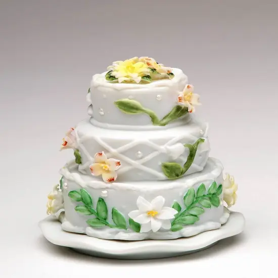 Ceramic Wedding Cake with Flowers Jewelry Box, Wedding D&eacute;cor or Gift, Anniversary D&eacute;cor or Gift, Home D&eacute;cor, Vanity Decor {3}