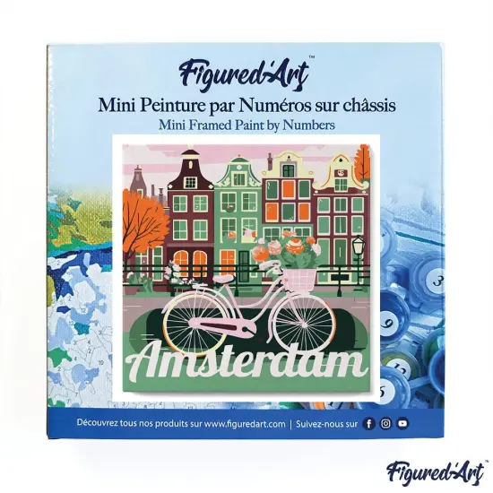 Figured'Art Mini Paint by Numbers Kit for Adults with Frame Travel Poster Amsterdam Small format 8"x8" - Craft Art Painting DIY Canvas Already Stretched on a Wooden Frame {3}