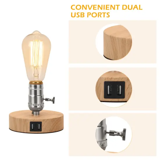 2PCS Vintage Table Lamp with Dual USB ports for Bedroom, Office, Living Room {3}