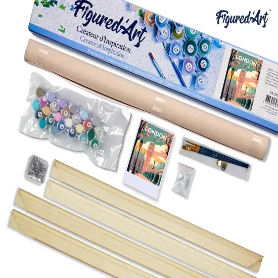 Figured'Art Paint by Numbers for Adults Travel Poster London 2 16"x20" - Craft Art Painting Rolled Canvas with DIY wooden frame {5}