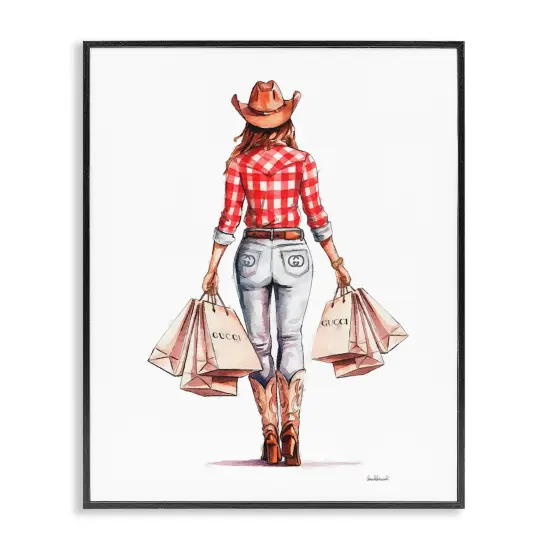 Stupell Industries Country Cowgirl Shopping Framed Giclee Wall Art Design by Amanda Greenwood {1}