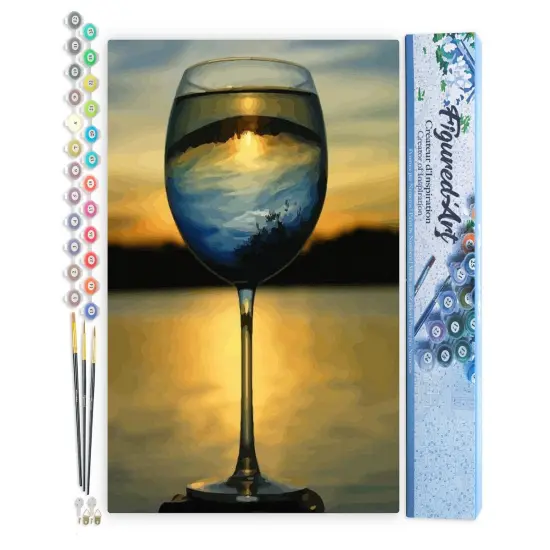 Figured'Art Paint by Numbers for Adults Wine Glass and Nice View 16"x20" - Craft Art Painting DIY Kit Rolled Canvas without frame {1}