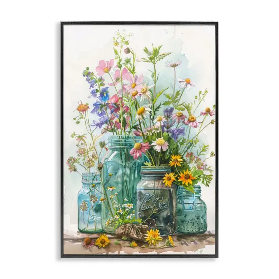 Stupell Industries Bright Garden Blooms Jars Framed Giclee Wall Art Design by Franklyn Gregory {1}