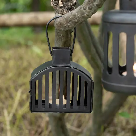 Black Kuma Metal Oval Shape Lantern With T-Light - Set Of 2 {1}