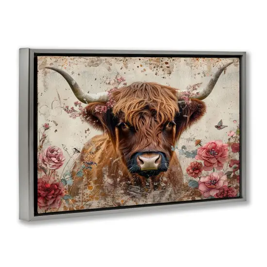 Stupell Industries Highland Cow in Spring Floater Framed Canvas Wall Art Design by LSR Design Studio {3}