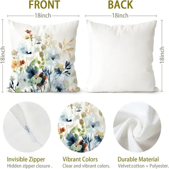 Floral Sage Pillow Covers 18x18 Set of 2 Fall Farmhouse Velvet Print Decorative Pillows for Couch Outdoor Pillows Case, for Living Room Bedroom Cushion Covers for Home Decor {3}