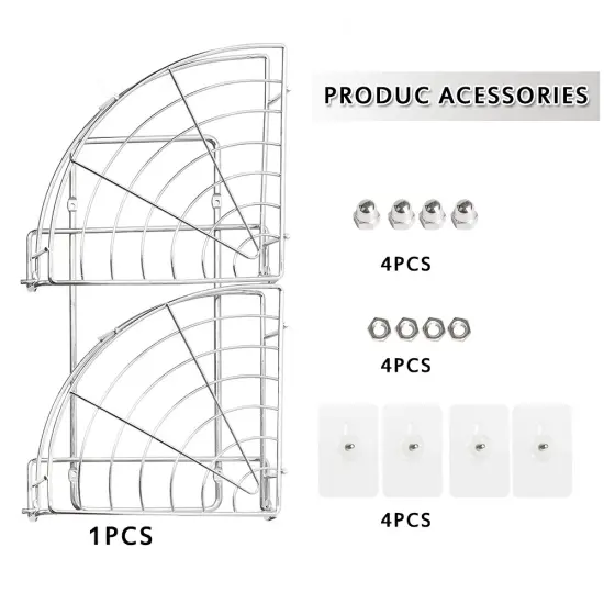 Bathroom Corner Two-Level Wall-Mounted Storage Shelf, Stainless Steel Without Drilling {6}
