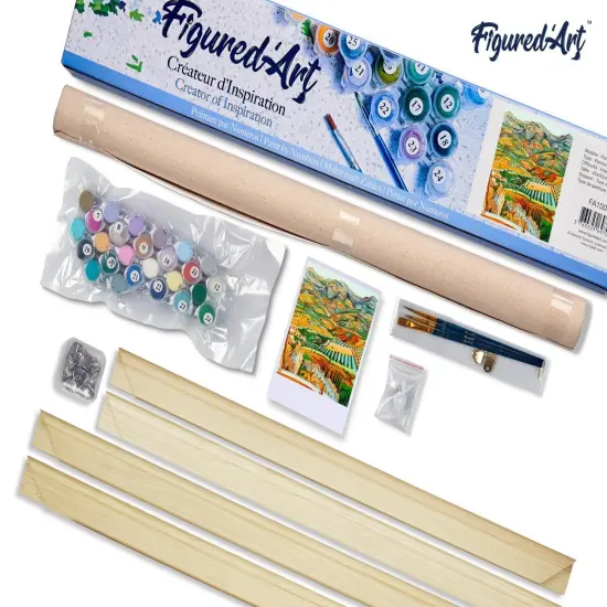 Figured'Art Paint by Numbers Kit for Adults Countryside Landscape from the Hills 16"x20" - Craft Art Painting Rolled Canvas with DIY wooden frame {5}