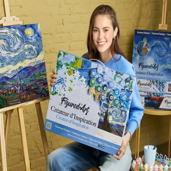 Figured'Art Paint by Numbers for Adults with Frame Van Gogh Starry Night 16"x20" - Craft Art Painting DIY Kit Canvas Already Stretched on a Wooden Frame {2}