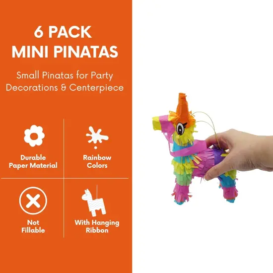 4E's Novelty 6 Pack Mini Pinatas - Mexican Pinata Decor, Donkey Pinata for Fiesta & Parties {6}