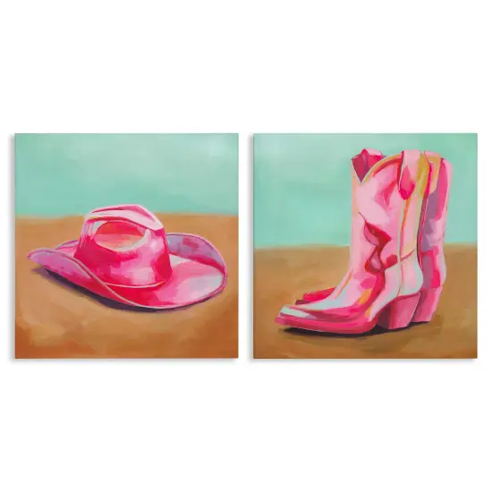 Stupell Industries Pink Theme Cowgirl Fashion 2pc Canvas Wall Art Set Design by Grace Popp  {1}
