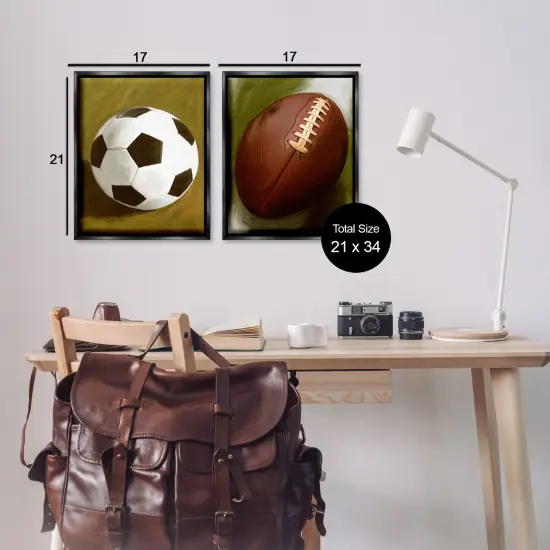 Stupell Industries Soccer & Football Traditional 2pc Floater Framed Canvas Wall Art Set Design by Regina Moore {3}